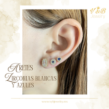 Cargar imagen en el visor de la galería, Aretes Zirconias Blancas y Azules