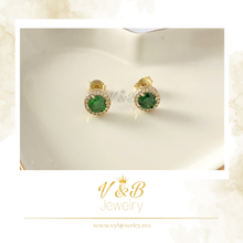 Cargar imagen en el visor de la galería, Aretes Zirconia Verde y Trébol