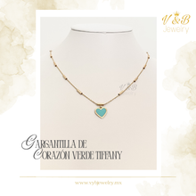Cargar imagen en el visor de la galería, Gargantilla Corazón Color Verde Tiffany
