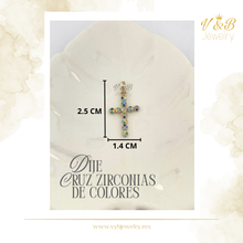 Cargar imagen en el visor de la galería, Dije Cruz con Zirconias de Colores
