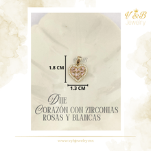 Cargar imagen en el visor de la galería, Dije Corazón con Zirconias Rosas y Blancas
