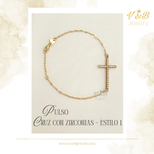 Cargar imagen en el visor de la galería, Pulso Cruz Con Zirconias - Cadena Delgada
