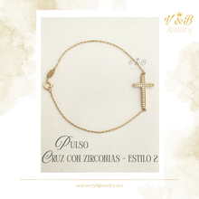 Cargar imagen en el visor de la galería, Pulso Cruz Con Zirconias - Cadena Delgada
