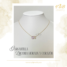 Cargar imagen en el visor de la galería, Gargantilla Zirconia Morada y Corazón
