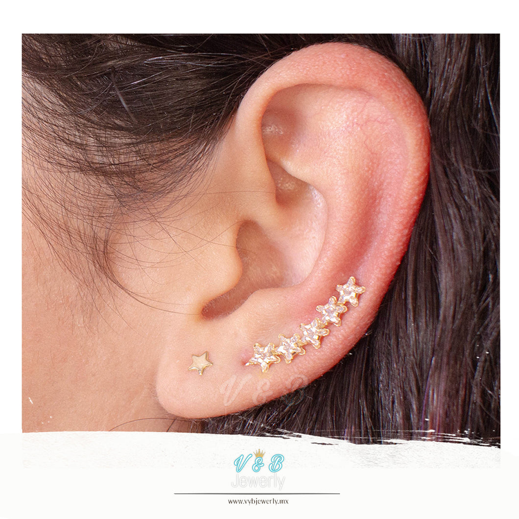 Broquelito Mini Estrella- Pasador de Zirconias de Estrella 10k