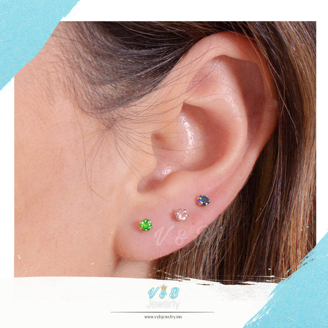 Broquelitos Zirconias de Colores 3mm 10K