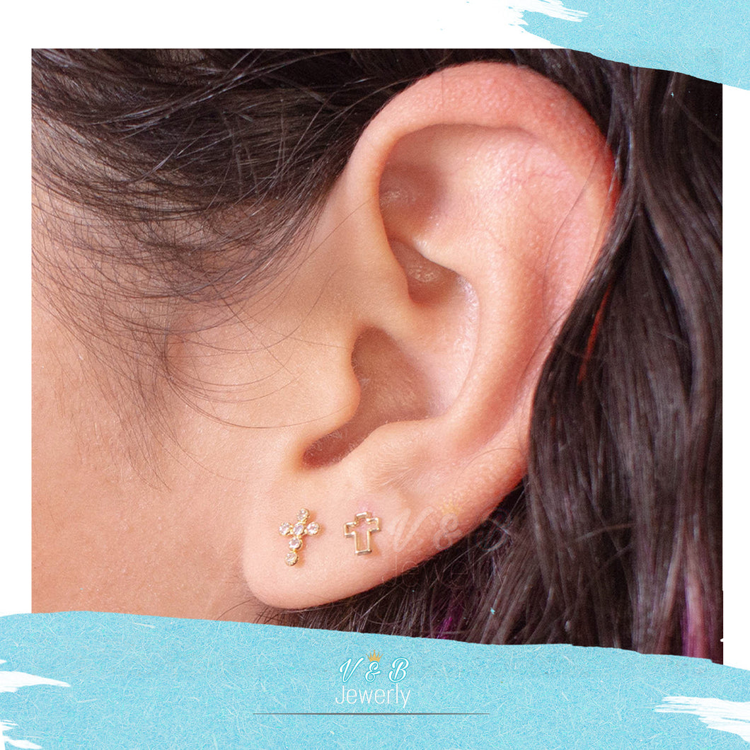 Broquelitos Cruz Silueta-Cruz con Zirconia 10K