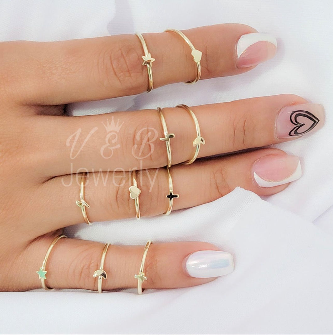 Anillos de Estrella, Luna, Cruz, Corazón y Rayo en 10k
